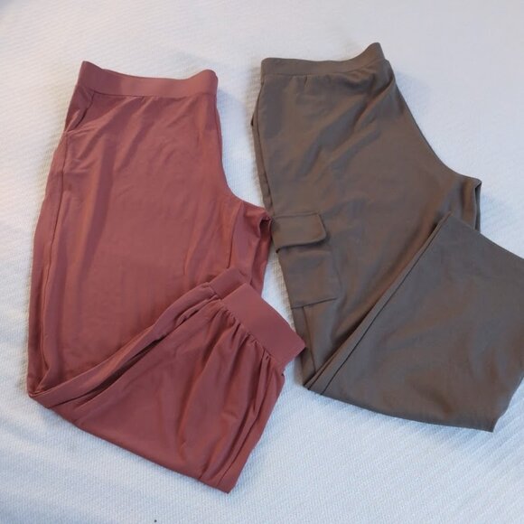 2 Pair LISA RINNA Pull On Knit Pants XL Wide/Tapered Leg High Rise Brown/Rust - Picture 1 of 16